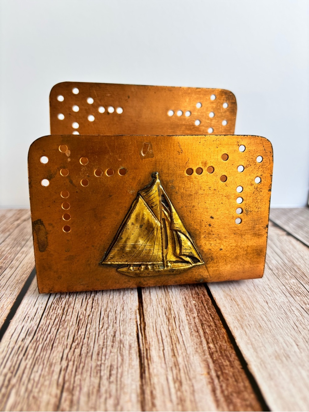 Brass Sailboat Letter Holder - Golden Copper Finish